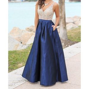 Navy Blue Maxi Dress with Jewels (M)